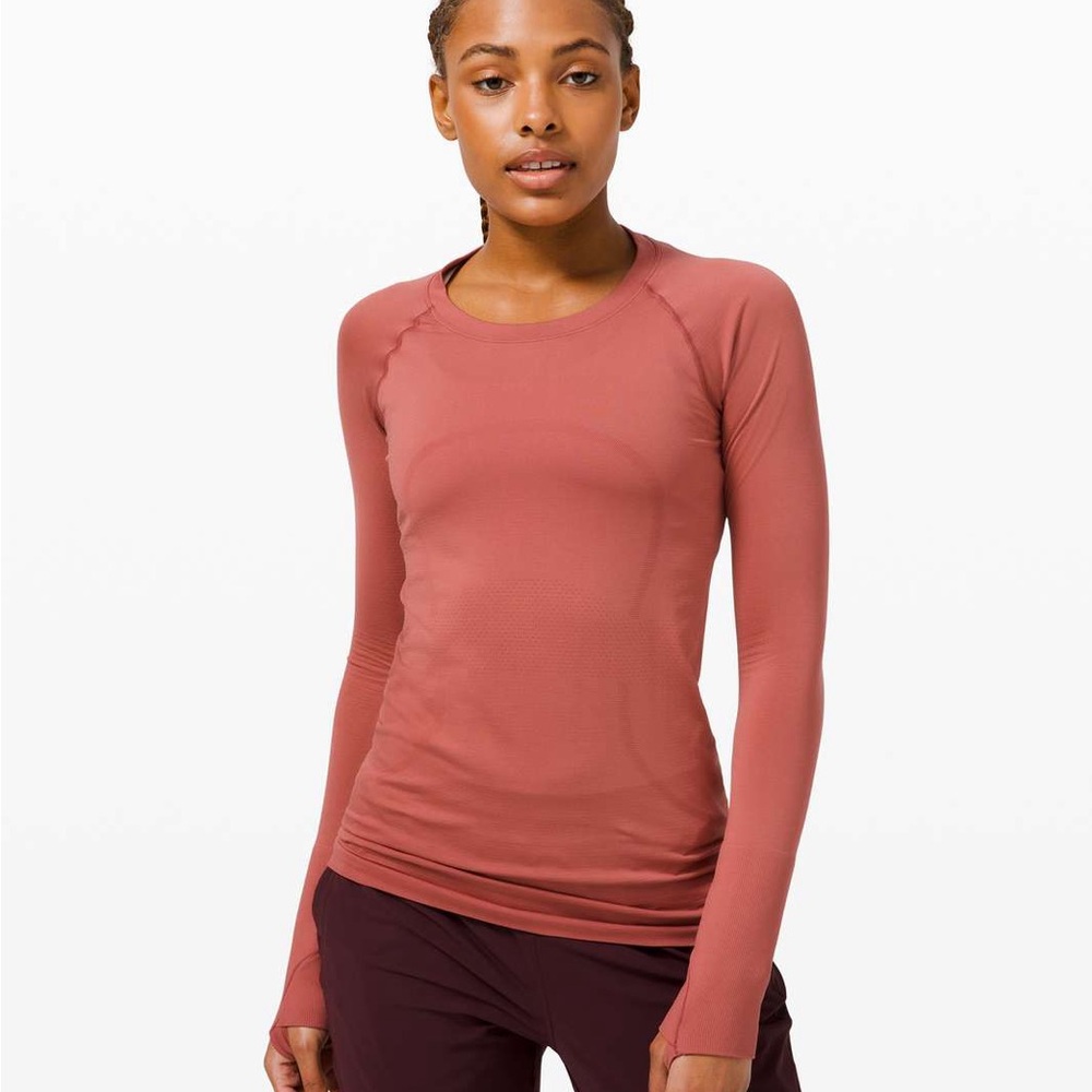 Lululemon Swiftly Tech 2.0 Long Sleeve Hip Length Size 8 Orange/Pink